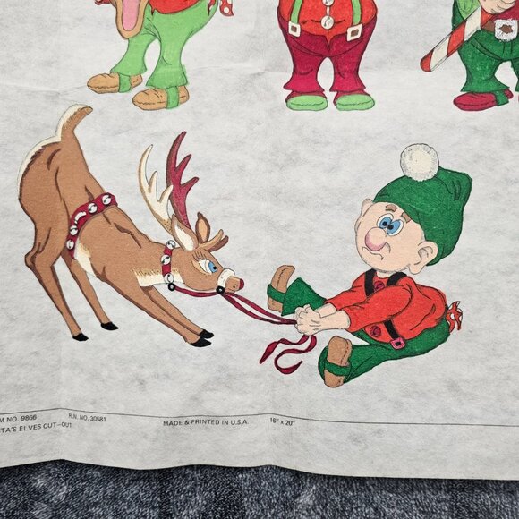 Vintage Santa's Elves Cut out Painted Fabric 16x20 made & Printed USA Christmas - Picture 8 of 10